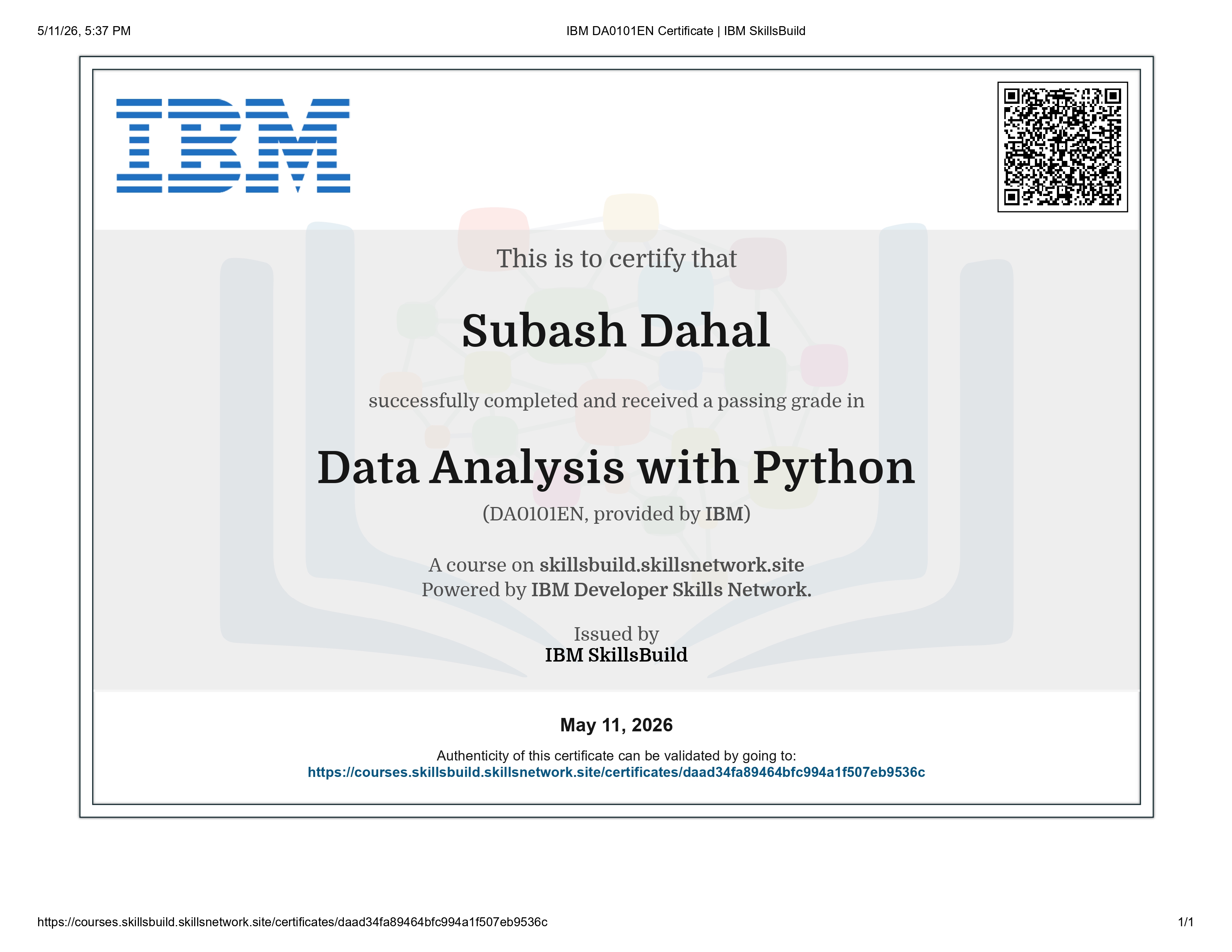 AI Basic Course certificate